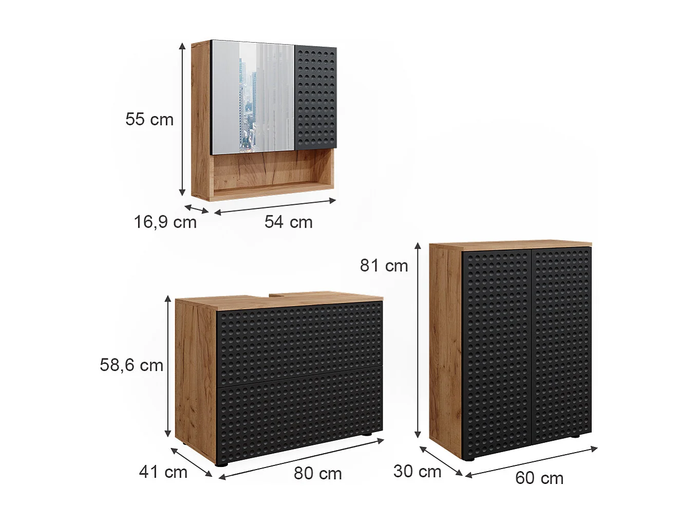 Meubles bain anthracite à pois 80x41x58 irma