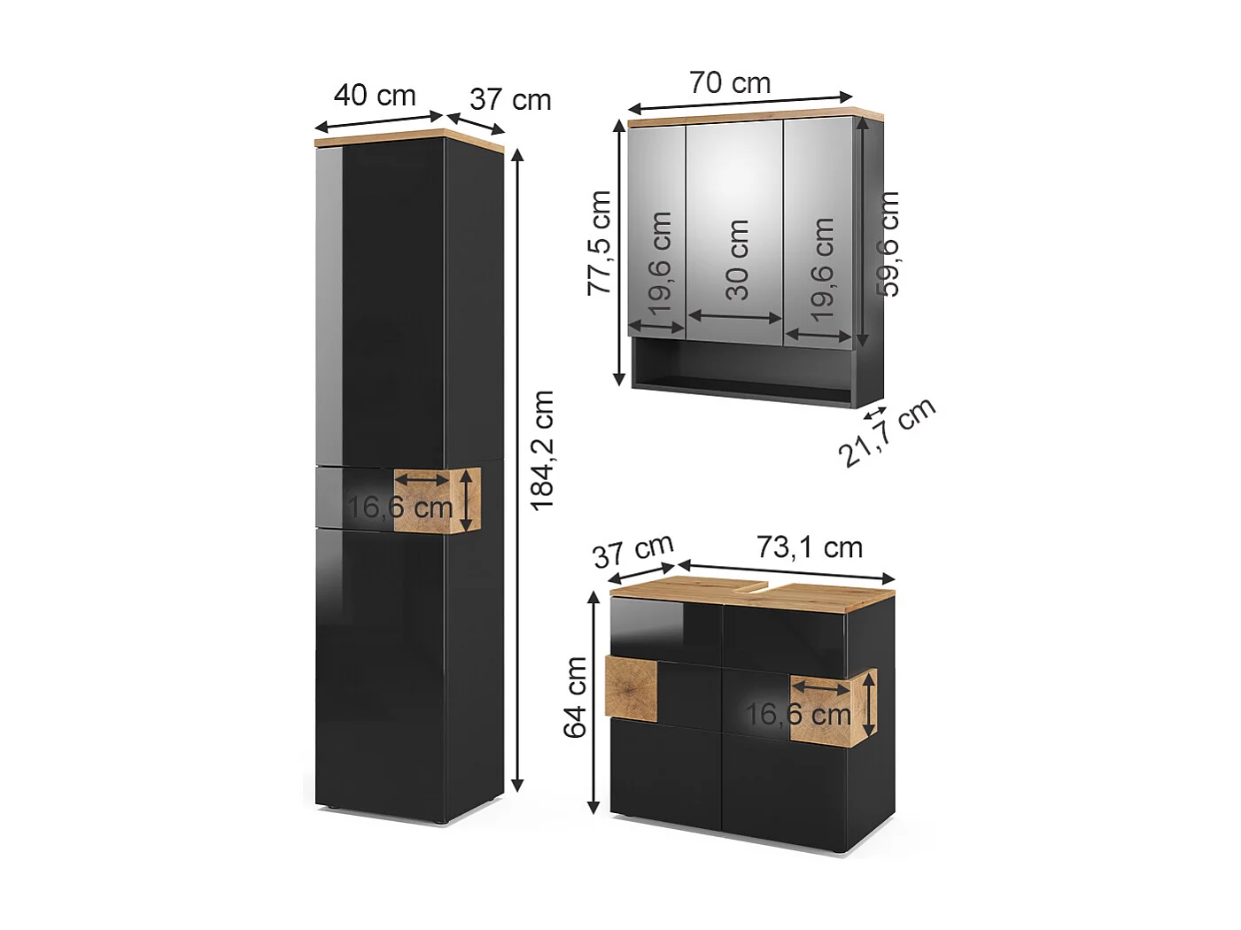 Badmöbel-Set anthrazit 73x37x64 eden