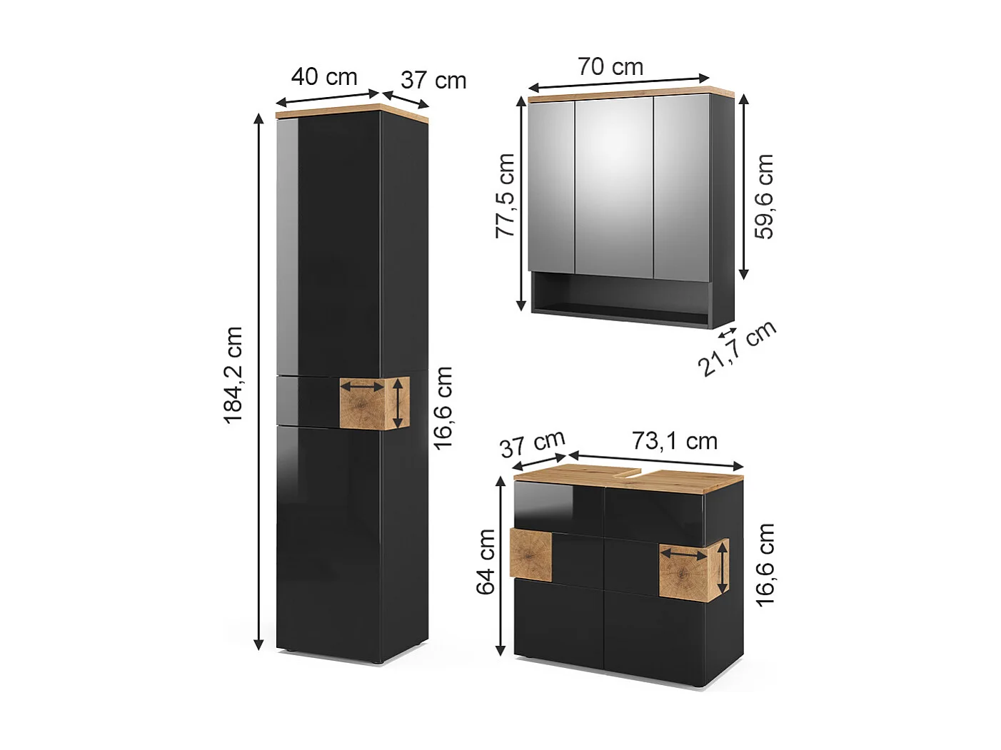Badmöbel-Set anthrazit 73x37x64 eden