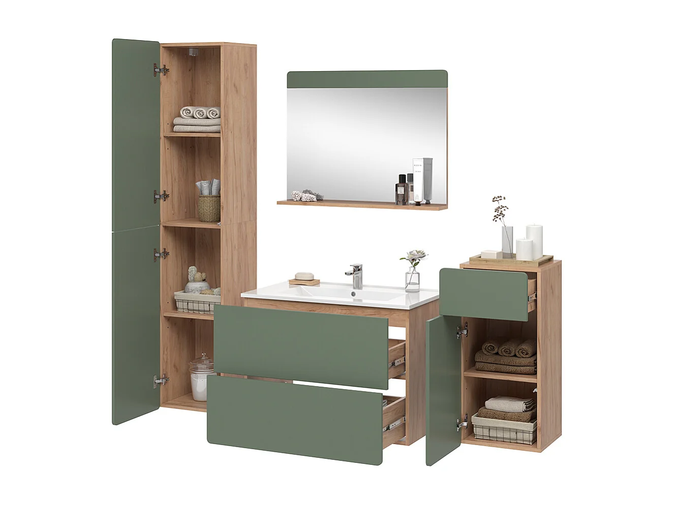 Meubles bain force dor chêne/vert 80x46x59.3 izan