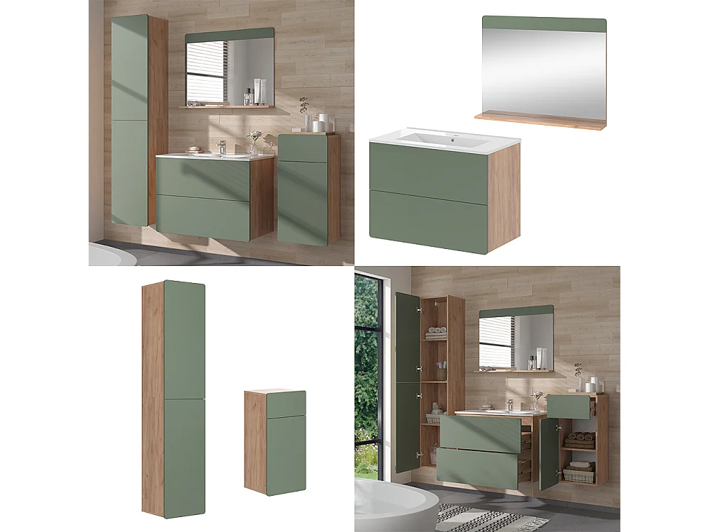 Meubles bain force dor chêne/vert 80x46x59.3 izan