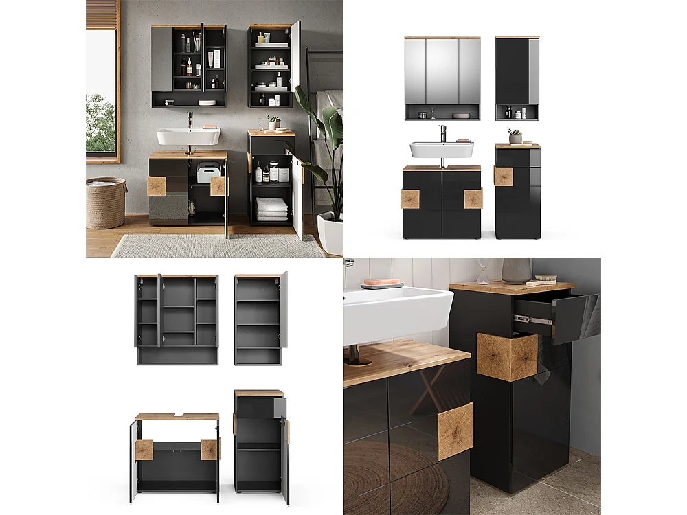 Set di mobili da bagno antracite 73x37x64 eden