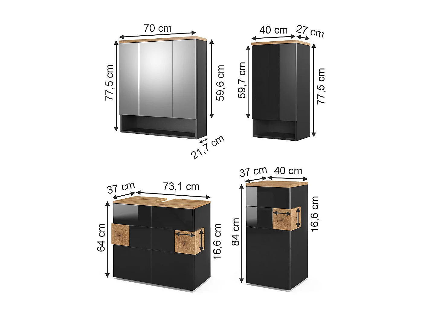 Ensemble de meubles de salle de bains anthracite 73x37x64 eden