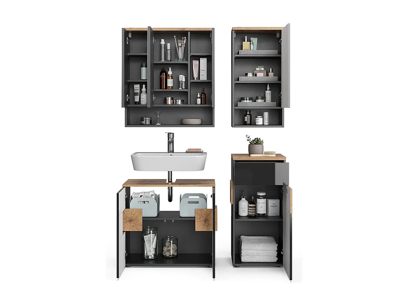 Set di mobili da bagno antracite 73x37x64 eden