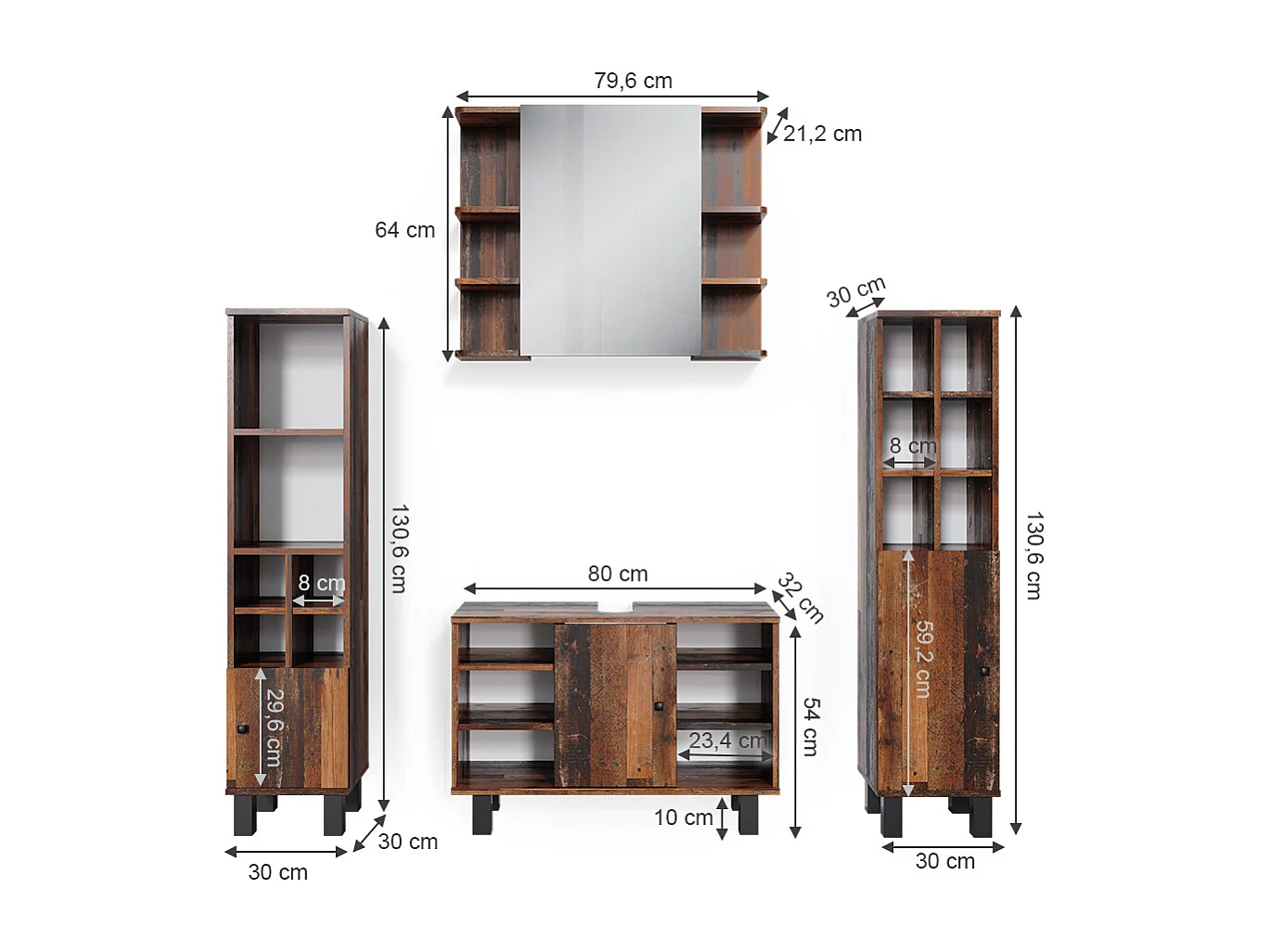 Meubles bain chêne rustique 60x32x54 fynn