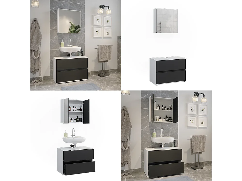 Set di mobili da bagno bianco/antracite 80x40x58 maltin