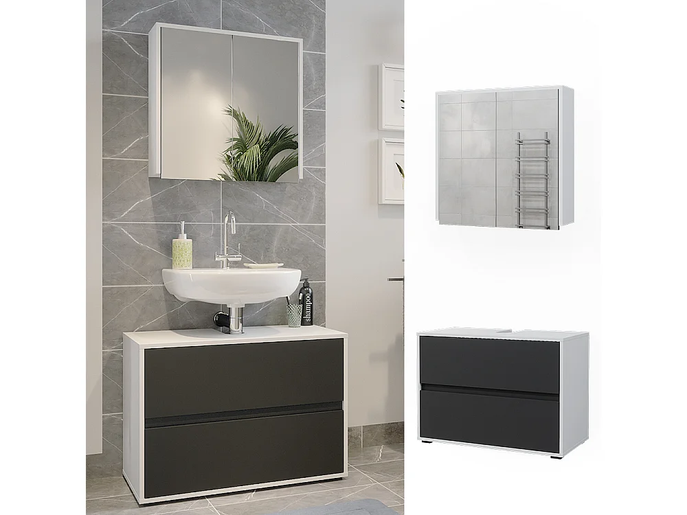 Meubles bain blanc/anthracite 80x40x58 maltin