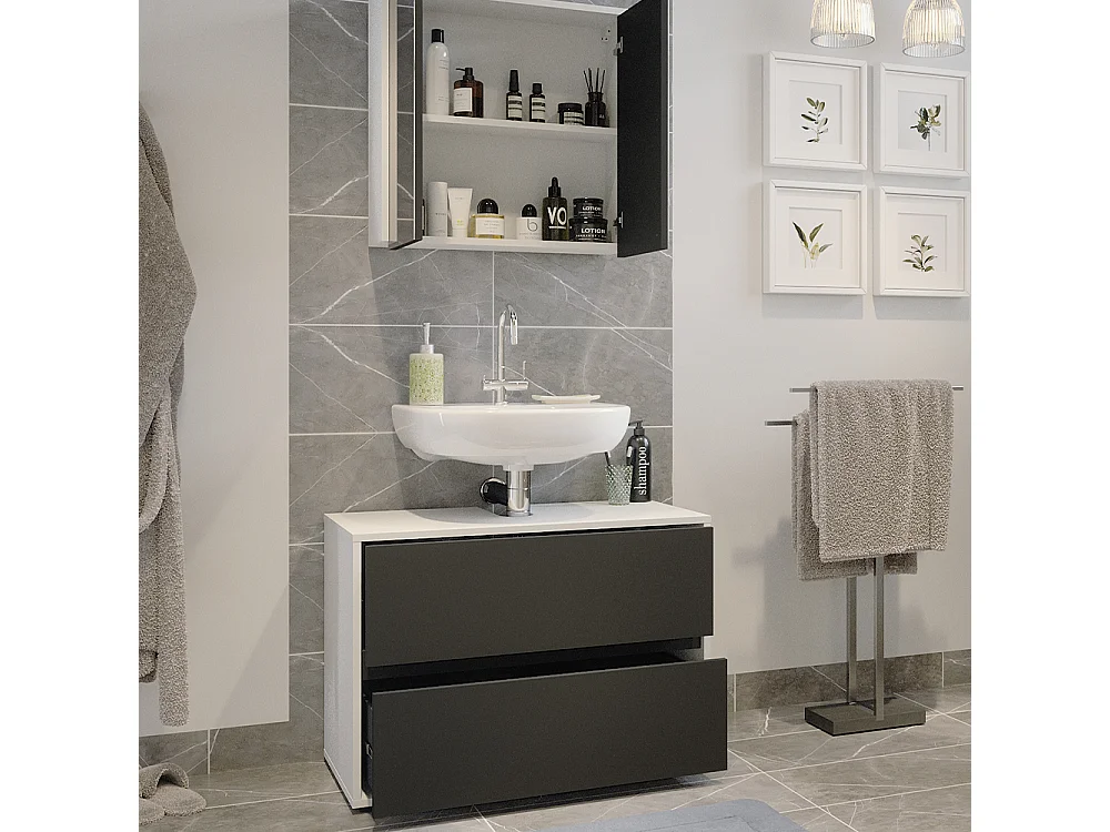 Meubles bain blanc/anthracite 80x40x58 maltin