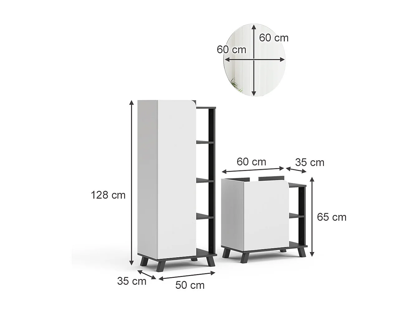 Ensemble de meubles de salle de bains anthracite/blanc 60x35x65 karen