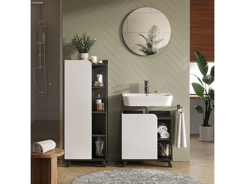 Ensemble de meubles de salle de bains anthracite/blanc 60x35x65 karen