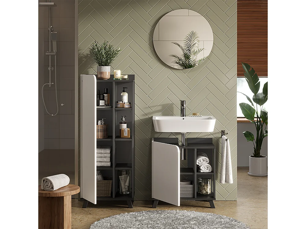 Ensemble de meubles de salle de bains anthracite/blanc 60x35x65 karen