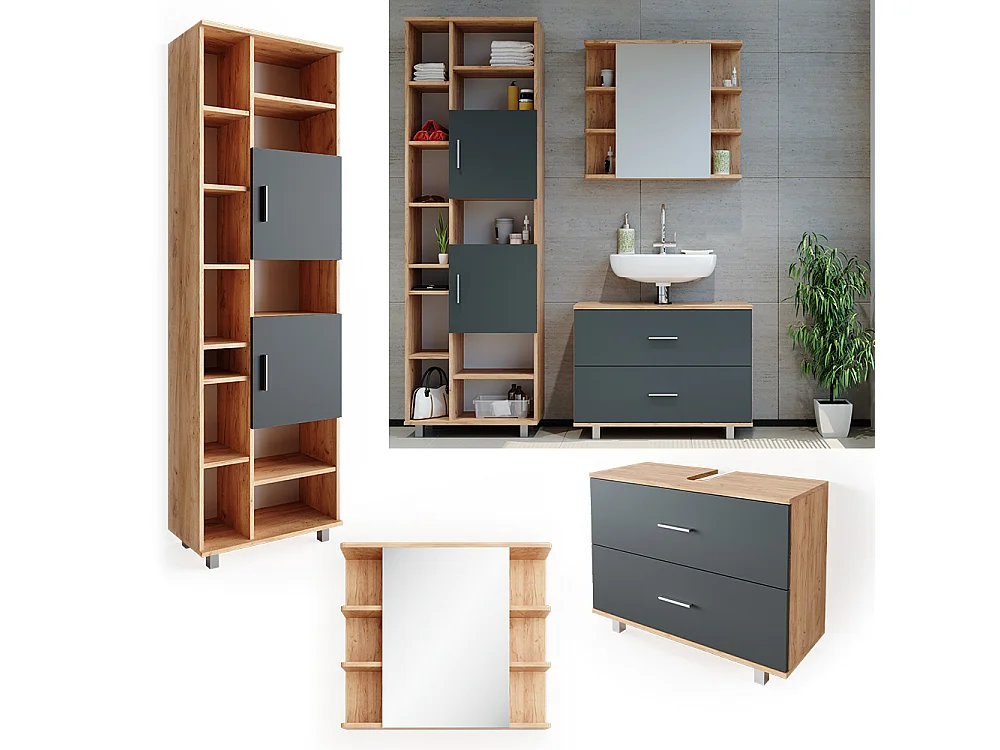 Set mobili bagno antracite/quercia dorata 80.2x33x60.8 ilias