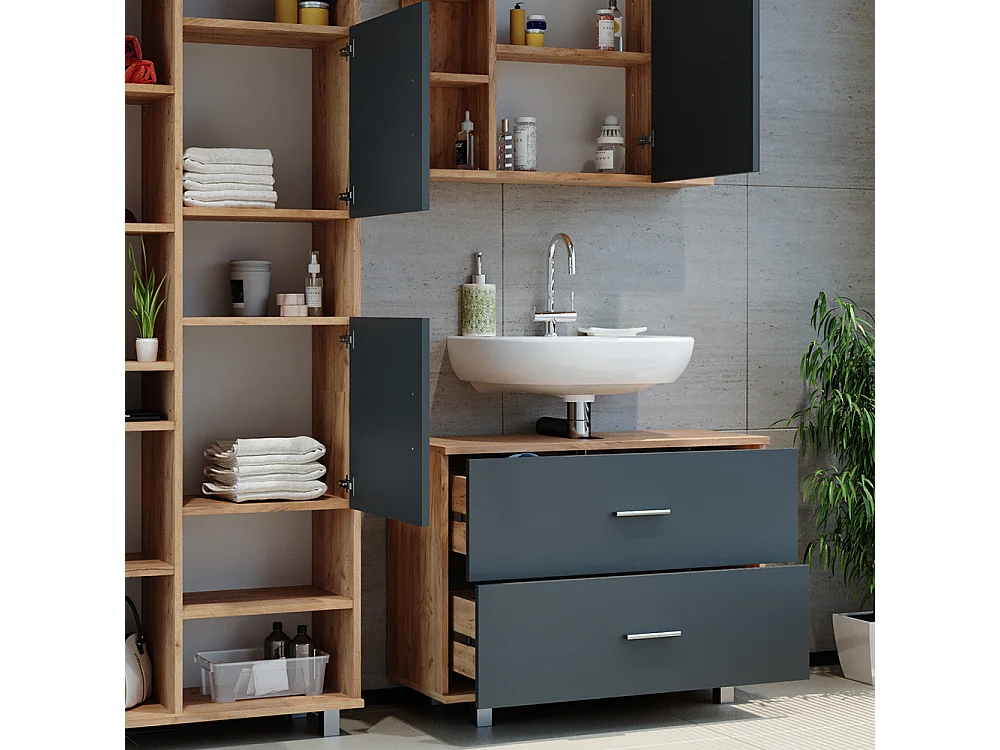 Set mobili bagno antracite/quercia dorata 80.2x33x60.8 ilias