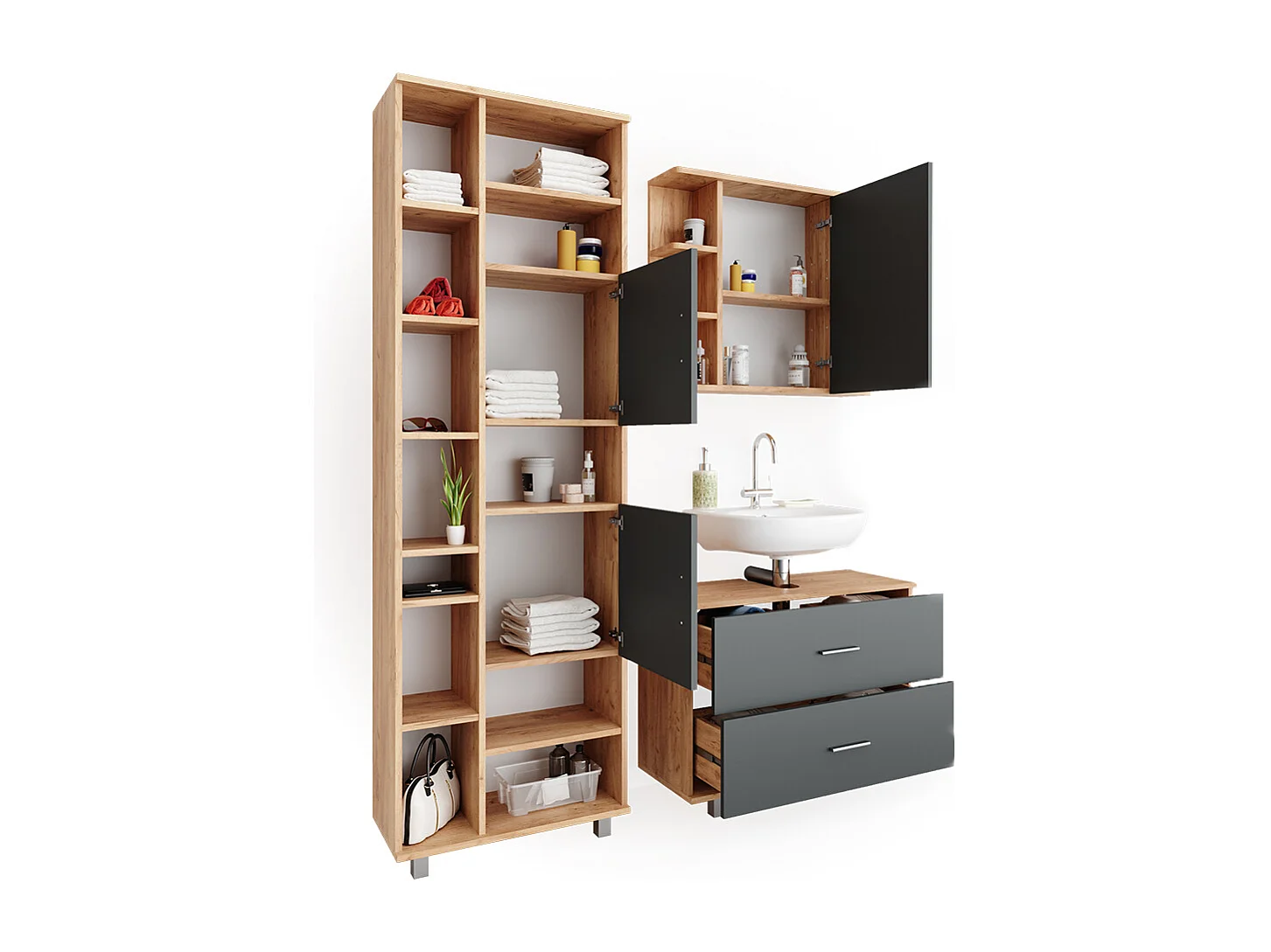 Set mobili bagno antracite/quercia dorata 80.2x33x60.8 ilias