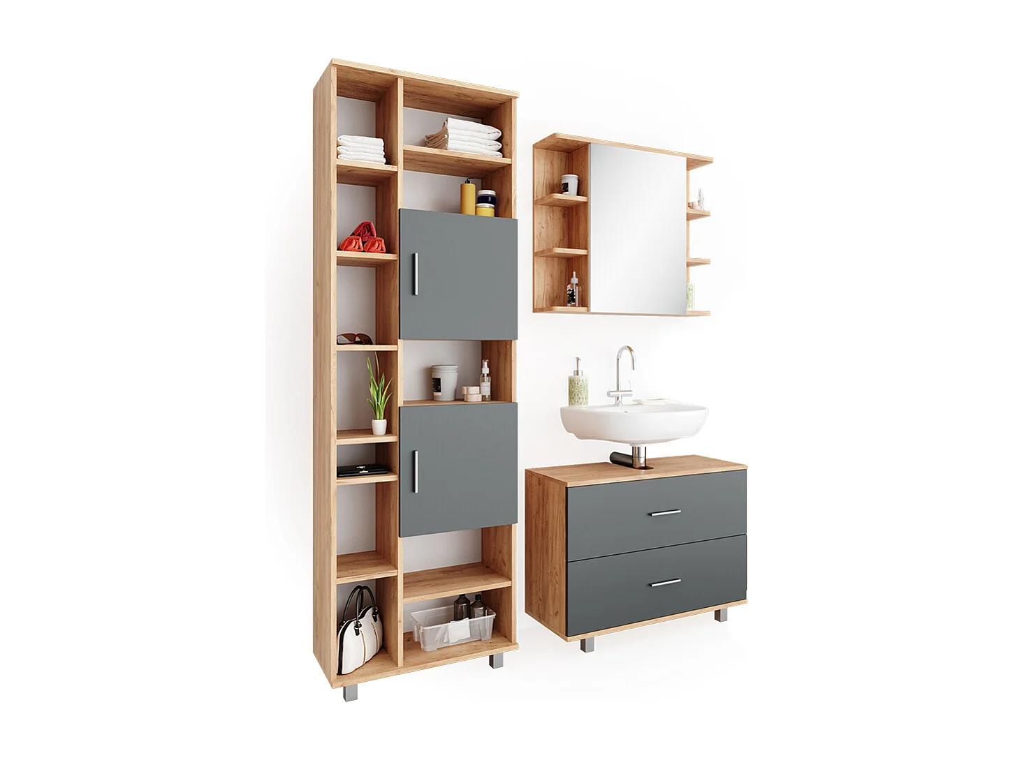 Set mobili bagno antracite/quercia dorata 80.2x33x60.8 ilias