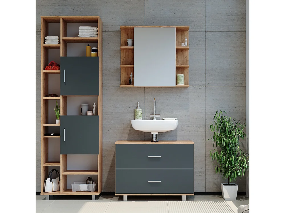 Meubles bain anthracite/chêne doré 80.2x33x60.8 ilias