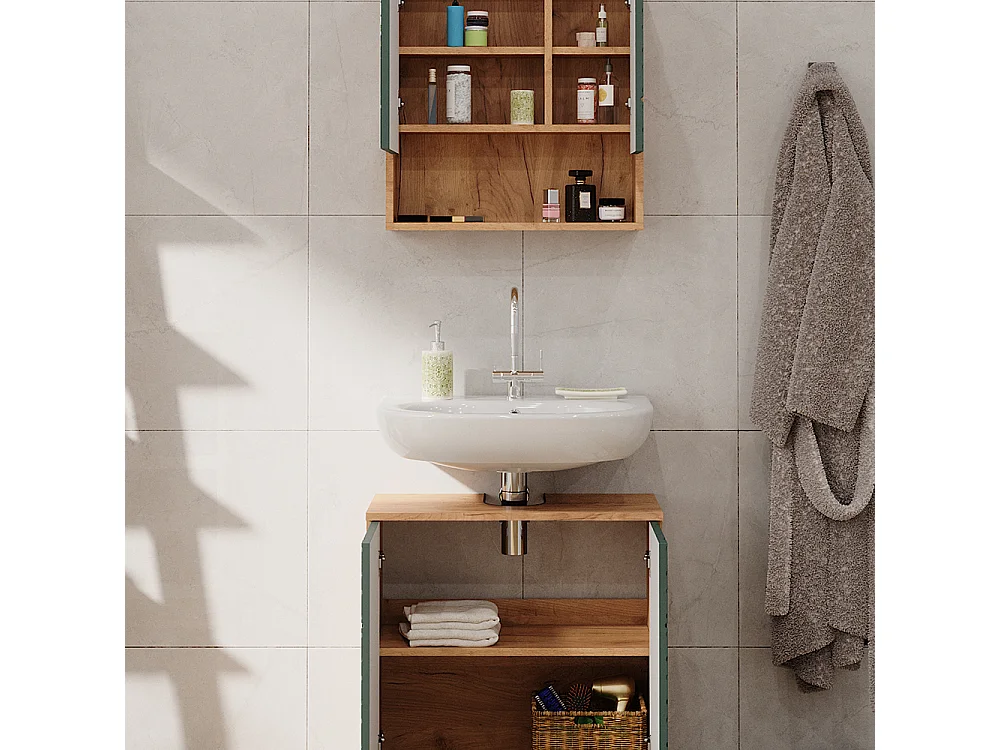 Badmöbel-Set grün/goldkraft eiche 80x41x58.6 irma