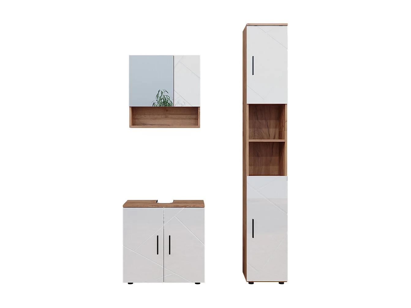 Conjunto de muebles de baño blanco brillo intenso/roble dorado 80x41x58.6 irma