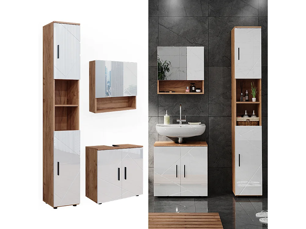 Conjunto de muebles de baño blanco brillo intenso/roble dorado 80x41x58.6 irma