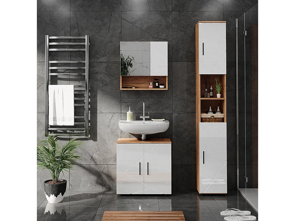 Conjunto de muebles de baño blanco brillo intenso/roble dorado 80x41x58.6 irma