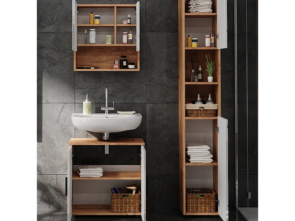 Conjunto de muebles de baño blanco brillo intenso/roble dorado 80x41x58.6 irma