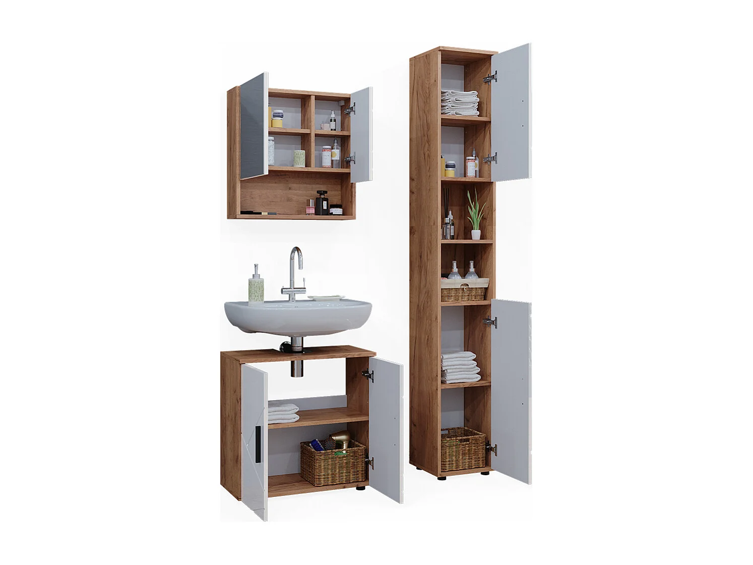 Conjunto de muebles de baño blanco brillo intenso/roble dorado 80x41x58.6 irma