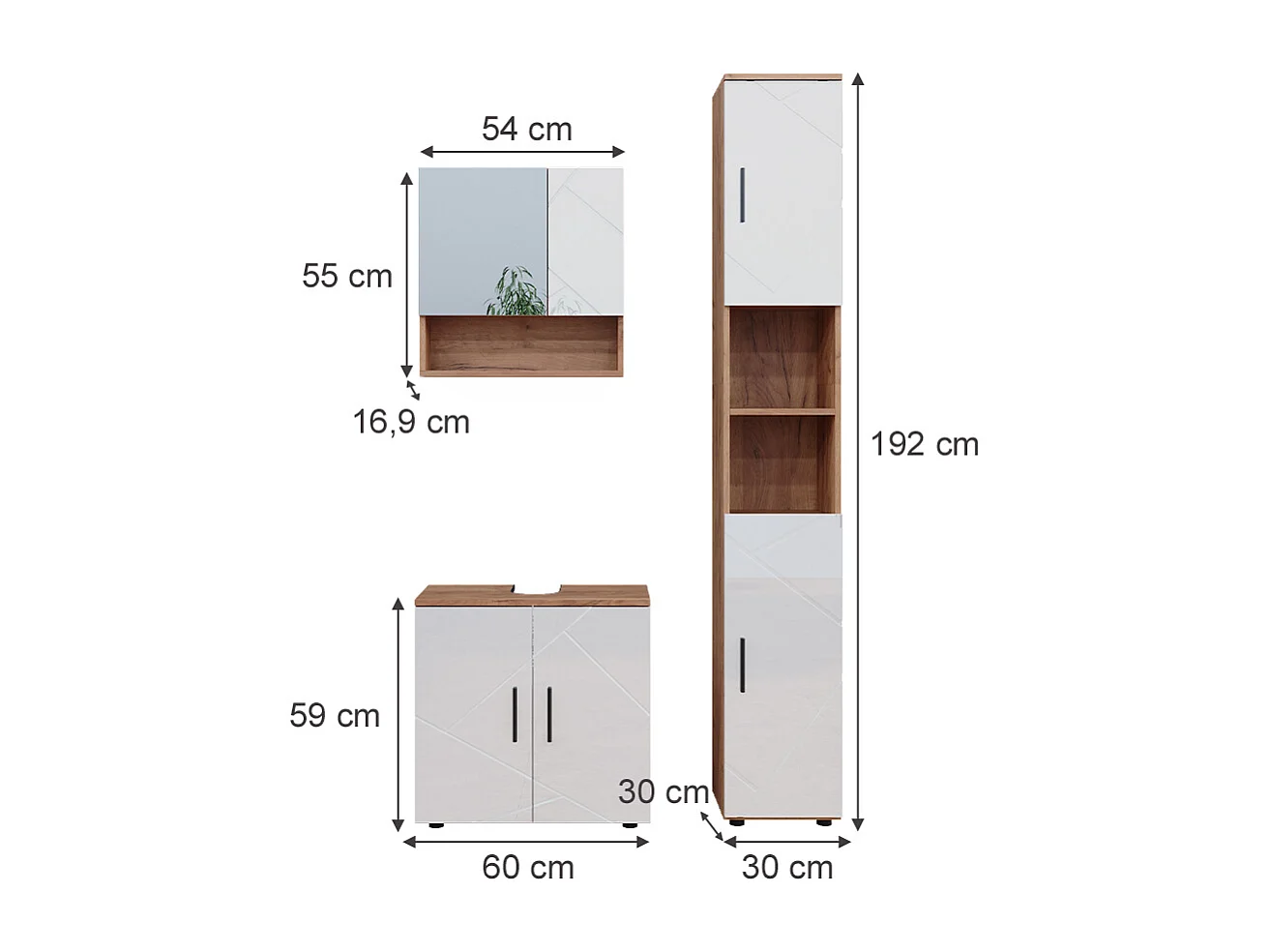 Meubles bain blanc brillant/chêne doré 80x41x58.6 irma