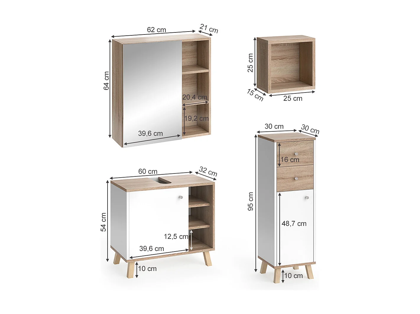 Set mobili bagno bianco 62x32x54 senyo