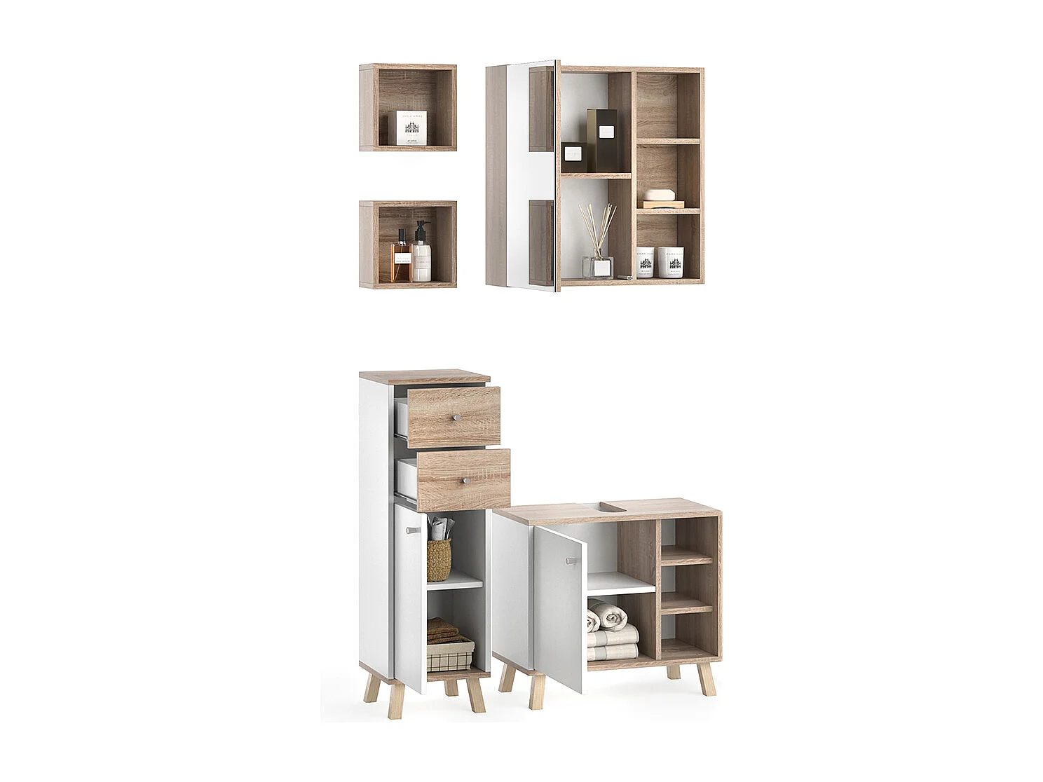 Set mobili bagno bianco 62x32x54 senyo