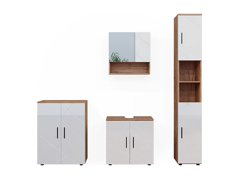 Conjunto de muebles de baño blanco brillo intenso/roble dorado 80x41x58.6 irma