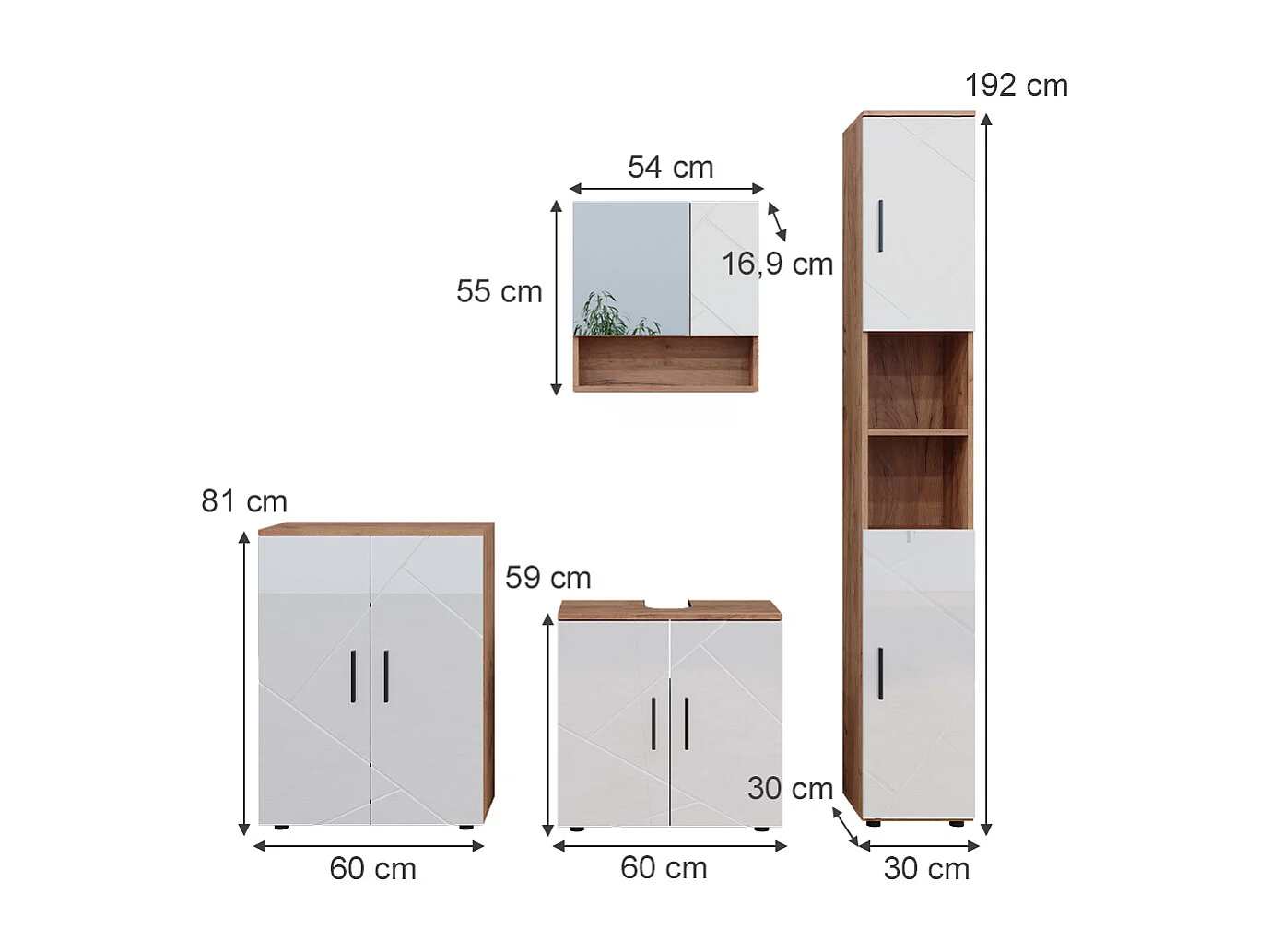 Conjunto de muebles de baño blanco brillo intenso/roble dorado 80x41x58.6 irma