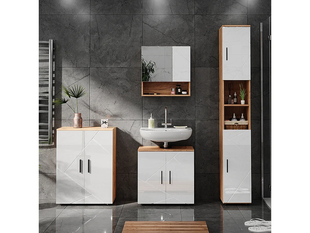 Conjunto de muebles de baño blanco brillo intenso/roble dorado 80x41x58.6 irma