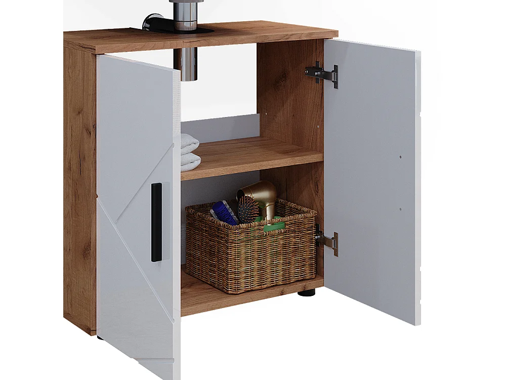 Conjunto de muebles de baño blanco brillo intenso/roble dorado 80x41x58.6 irma