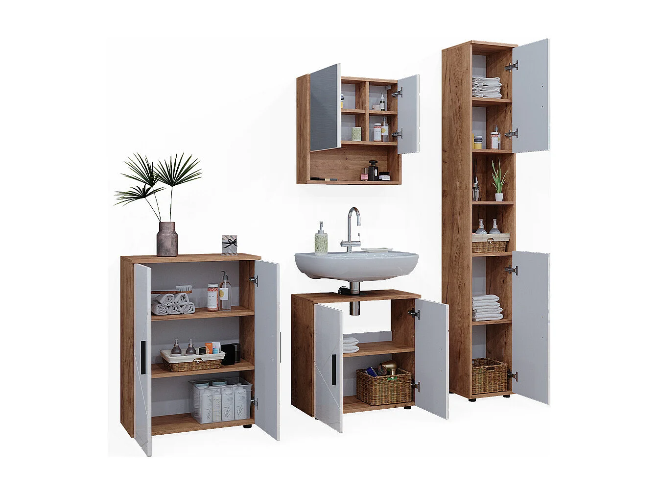 Conjunto de muebles de baño blanco brillo intenso/roble dorado 80x41x58.6 irma
