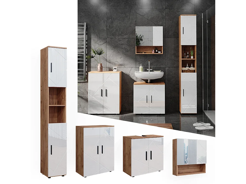 Meubles bain blanc brillant/chêne doré 80x41x58.6 irma