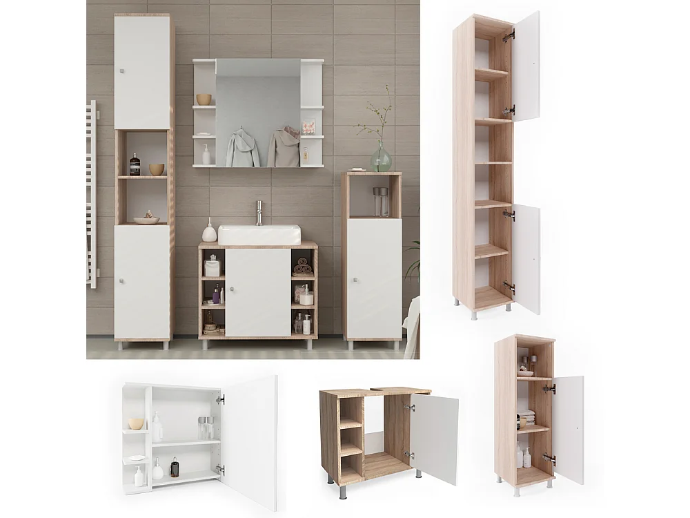 Badmöbel-Set sonoma/weiß 60x32x54 fynn