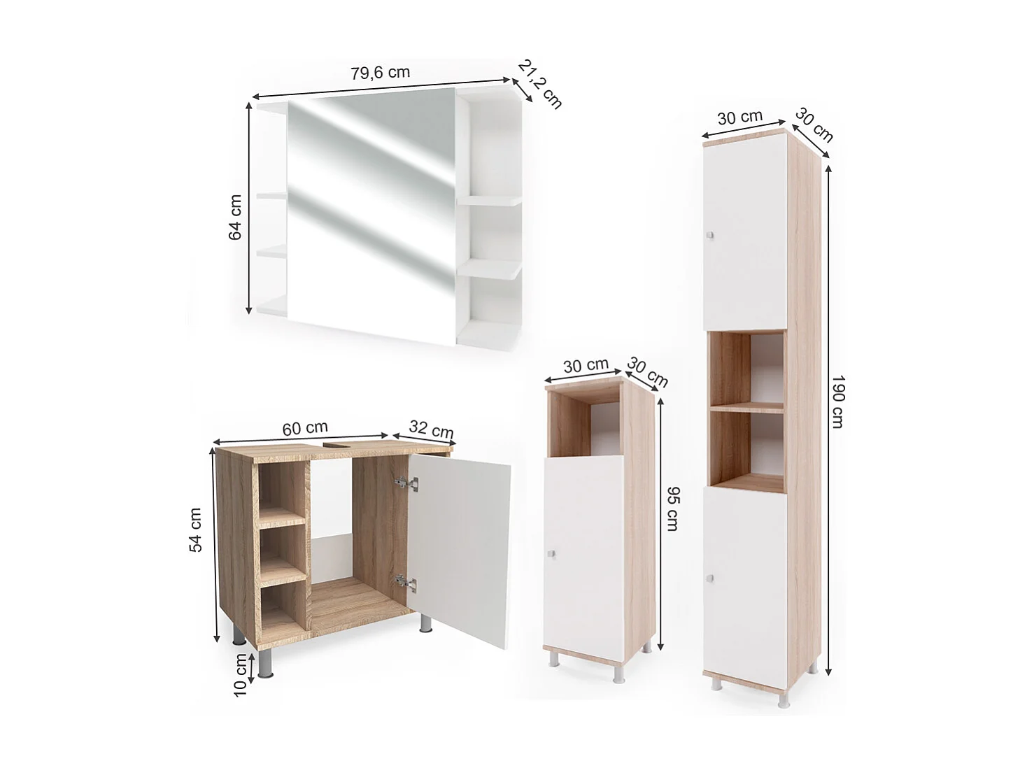 Badmöbel-Set sonoma/weiß 60x32x54 fynn