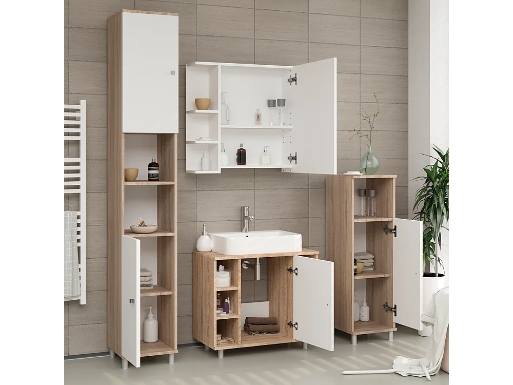 Badmöbel-Set sonoma/weiß 60x32x54 fynn