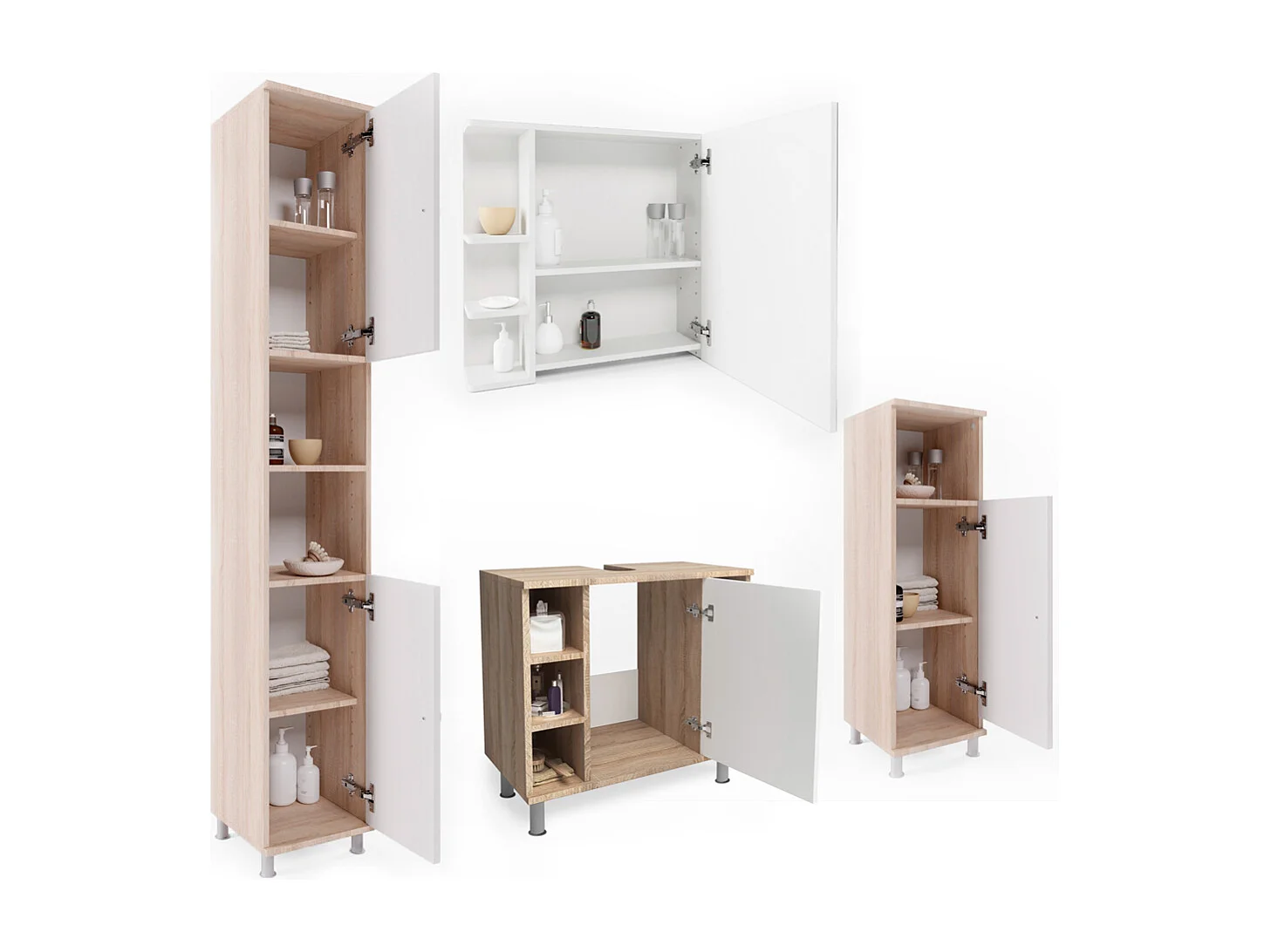 Badmöbel-Set sonoma/weiß 60x32x54 fynn