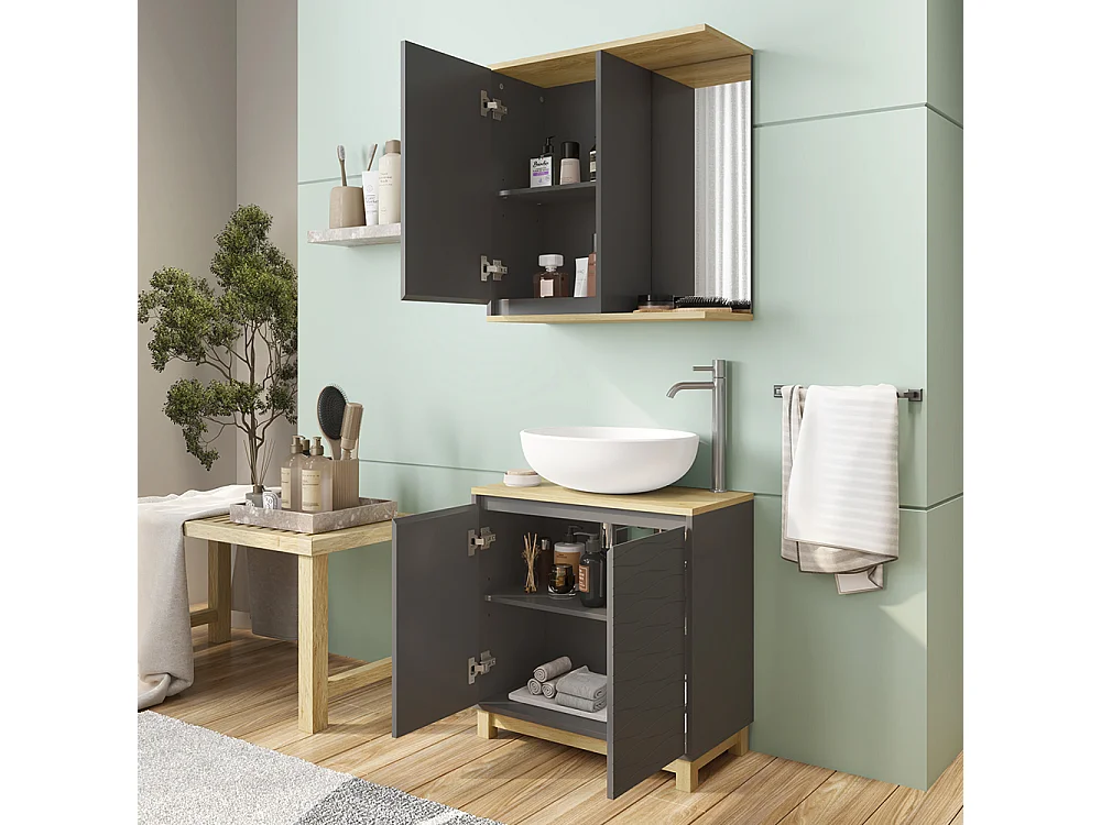 Badmöbel-Set anthrazit/eiche 60x30x60 livia