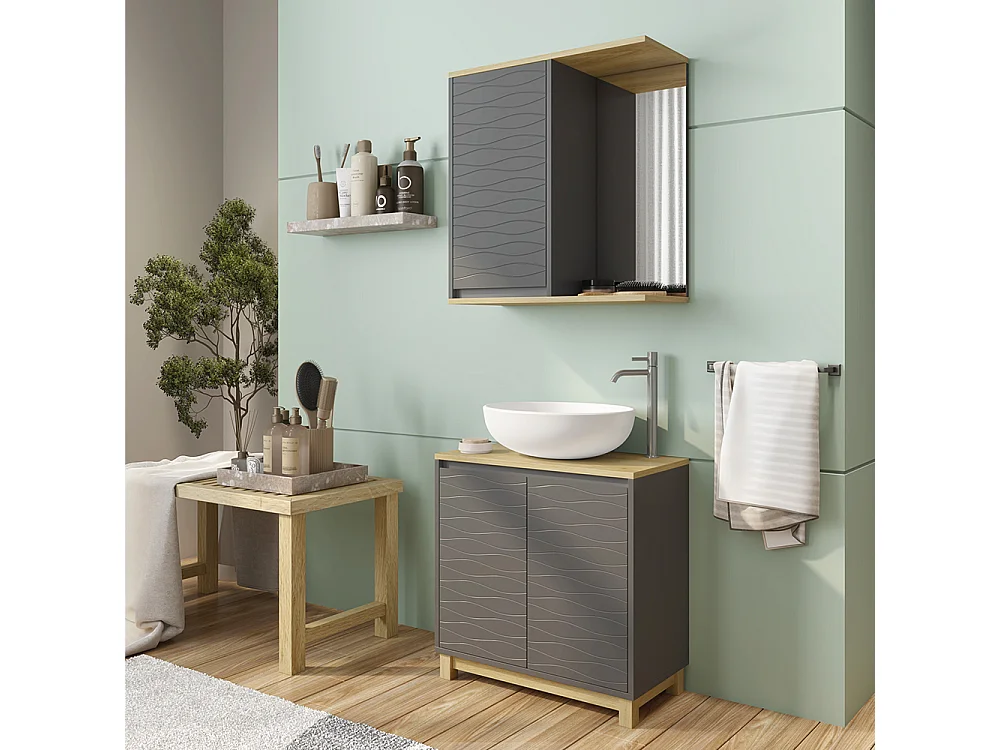 Meubles bain anthracite/chêne 60x30x60 livia