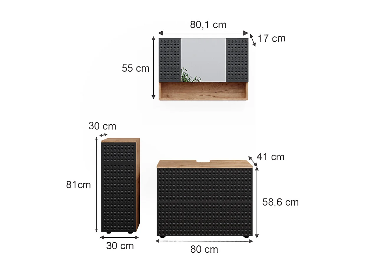 Badmöbel-Set anthrazit gepunktet 80x41x58.6 irma