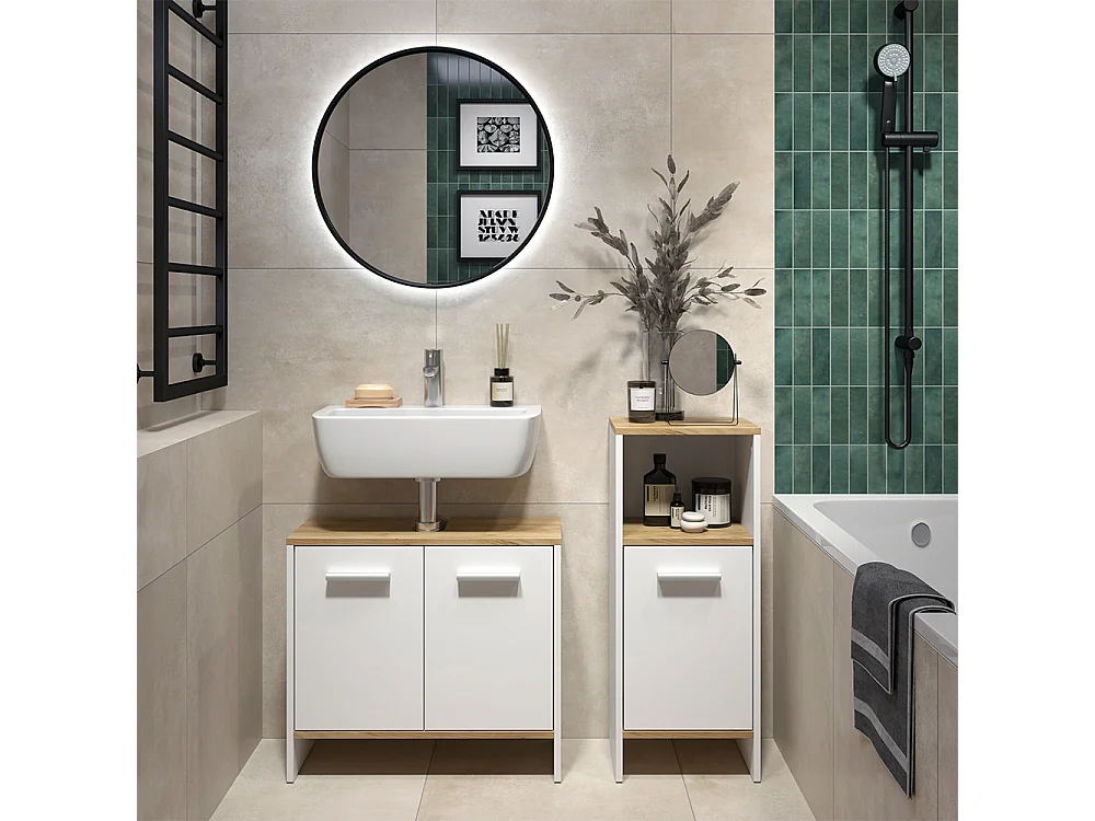 Set di mobili da bagno rovere bianco/dorato 63.8x26.3x57 karli