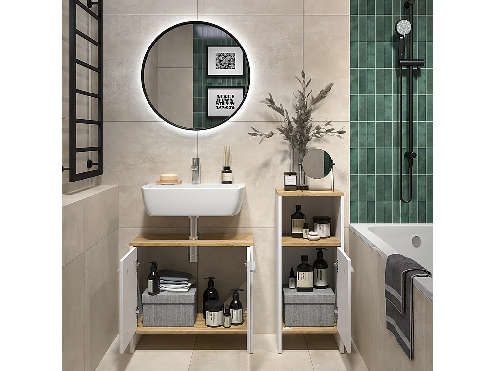 Set di mobili da bagno rovere bianco/dorato 63.8x26.3x57 karli