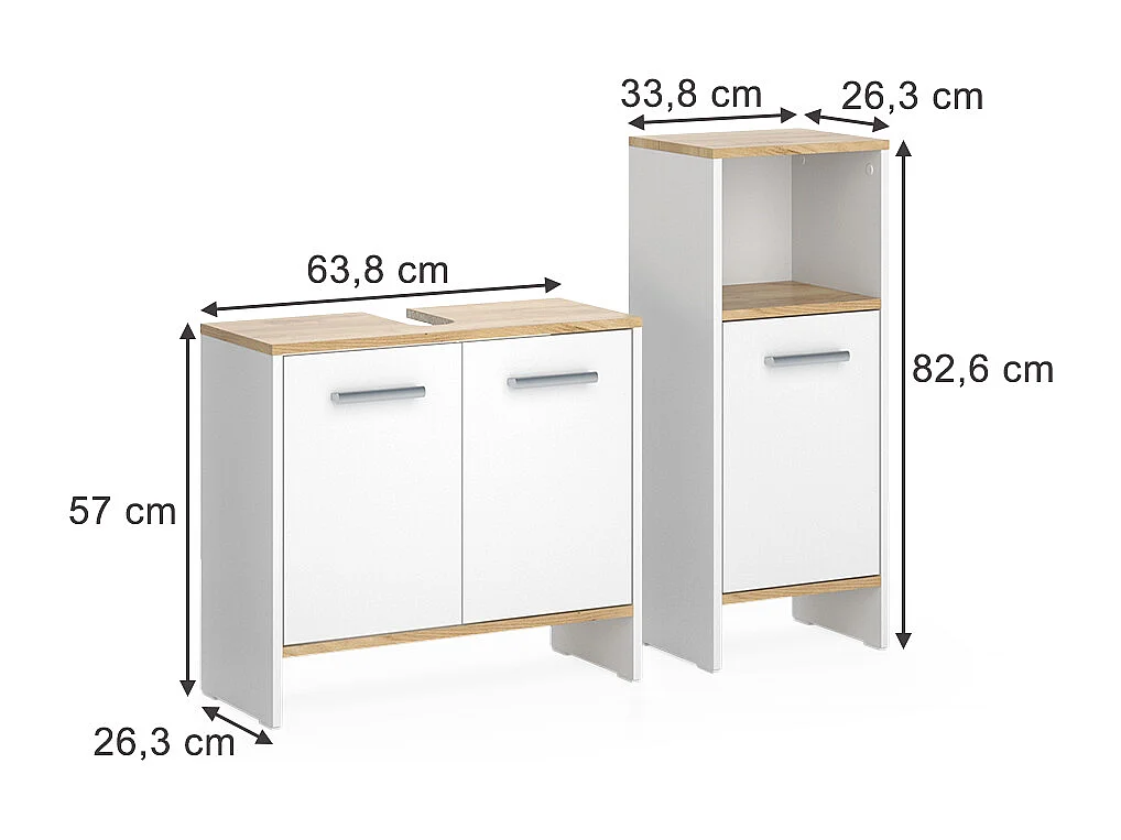Meubles bain chêne blanc/force de lor 63.8x26.3x57 karli