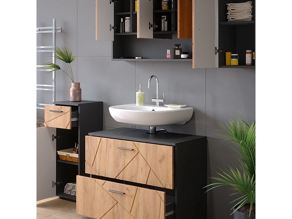 Set mobili bagno quercia dorata/antracite 80x41x58.6 irma