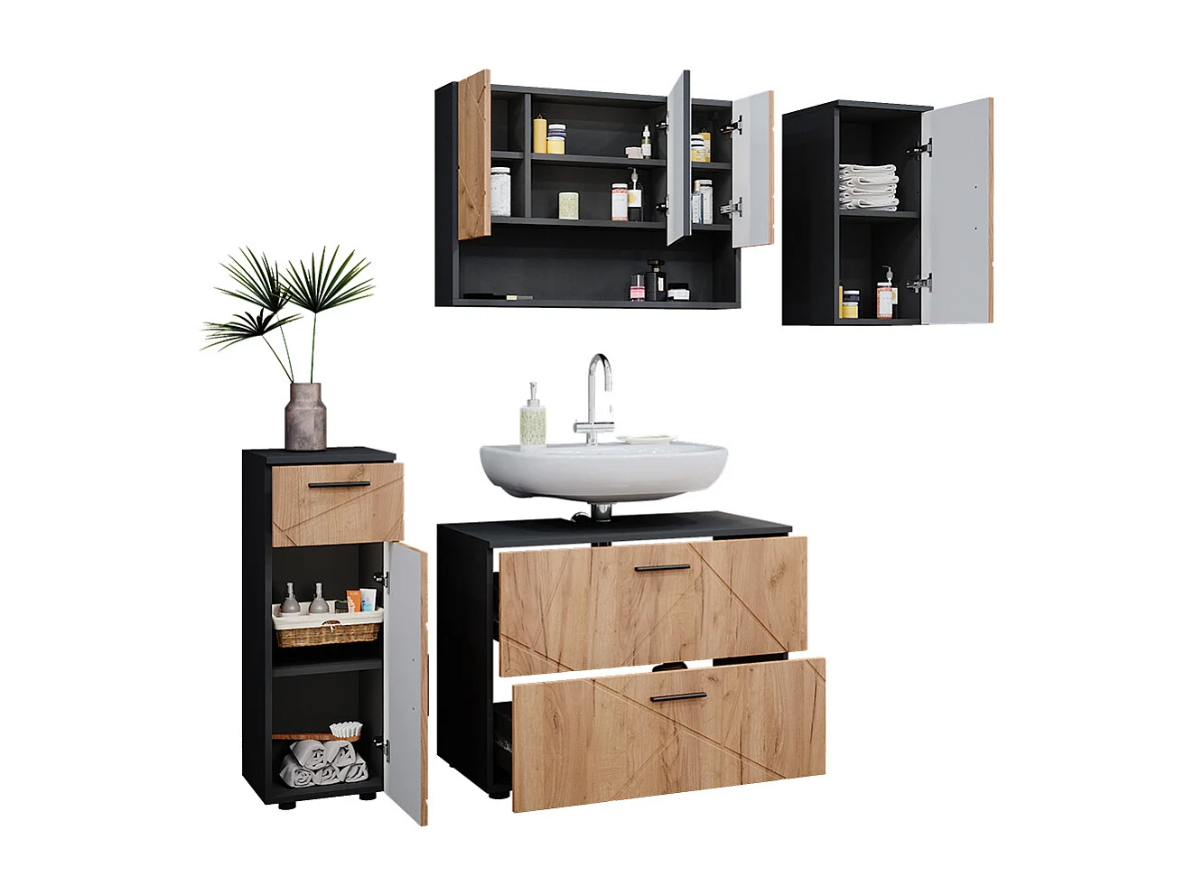 Set mobili bagno quercia dorata/antracite 80x41x58.6 irma