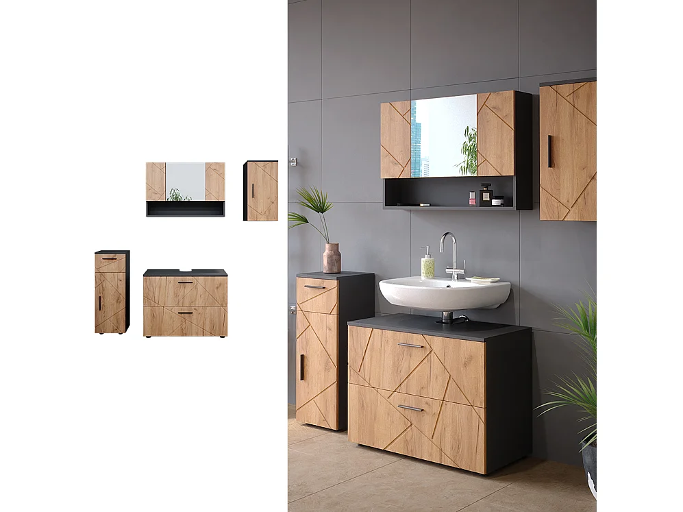 Meubles bain chêne doré/anthracite 80x41x58.6 irma
