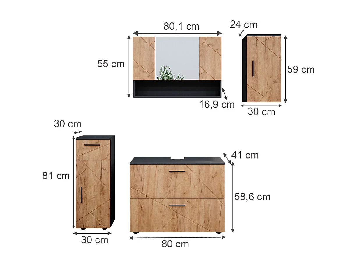 Meubles bain chêne doré/anthracite 80x41x58.6 irma