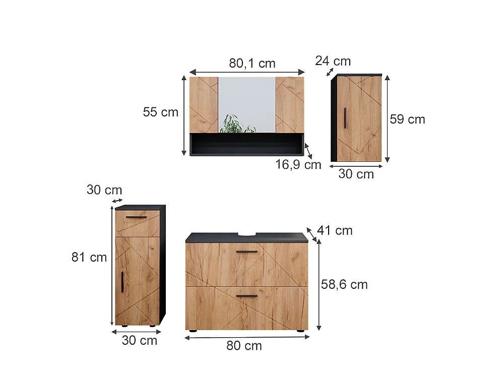Badkamermeubel set eik goud/antraciet 80x41x58.6 irma